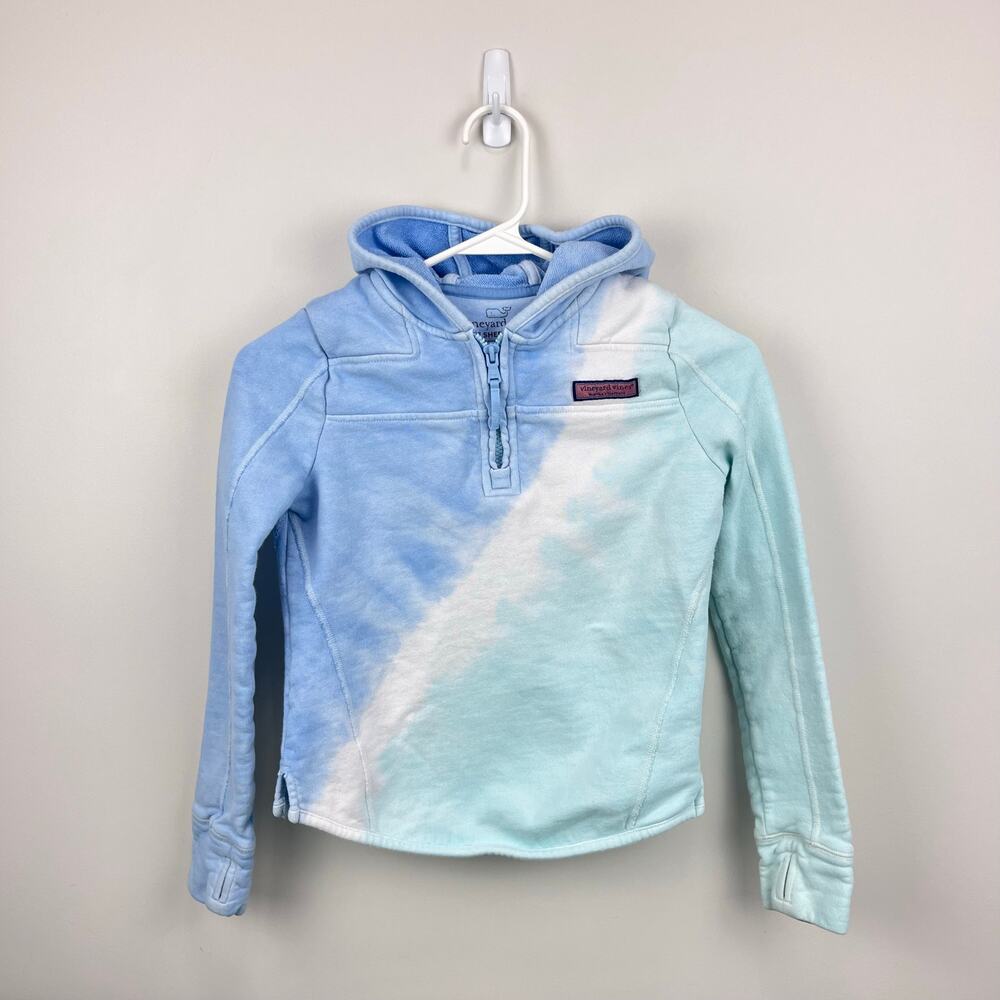 Vineyard Vines Blue Green Sun Washed Tie Dye Hooded Shep Shirt M 10-12